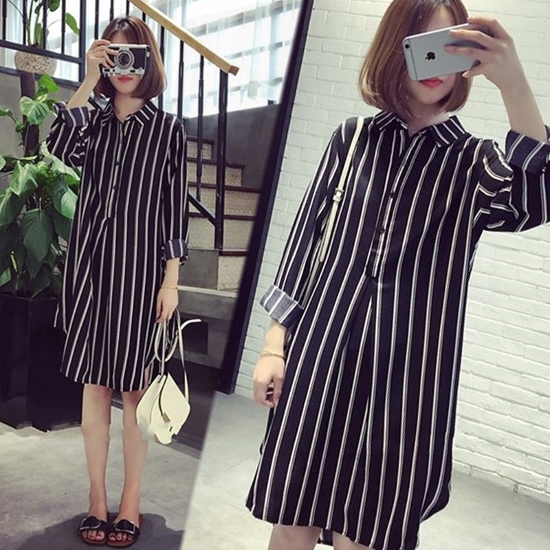 Pregnant women spring tops Long sleeve t-shirts Medium long Western style maternity clothes Trendy mom personality loose shirt dress