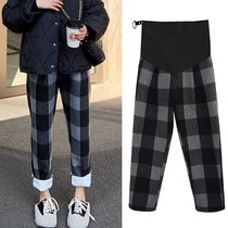 Pregnant Woman Pants Autumn Winter Checkered Net Infrared Wearing Spring Autumn Fashion pregnant woman with underpants Totbelly and autumn winter clothing Long pants