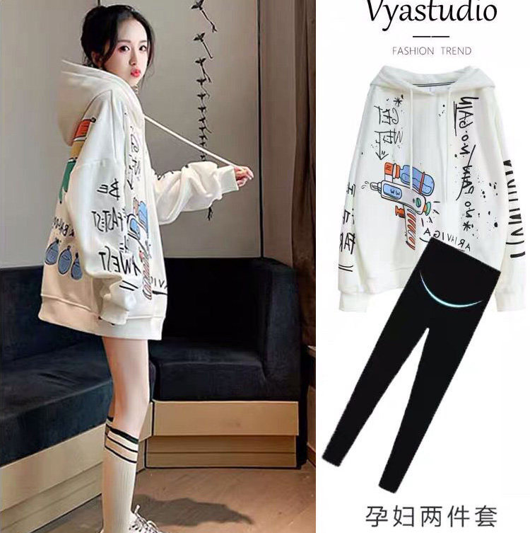 Pregnancy Woman Dress Spring Autumn Cash Suit Fashion style net red loose large size for going out to women blouses Long sleeves Even hat fall sweatshirt