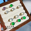Natural agate chalcedony ice green inlaid ring egg surface high ice violet white ice jade interface women's ring