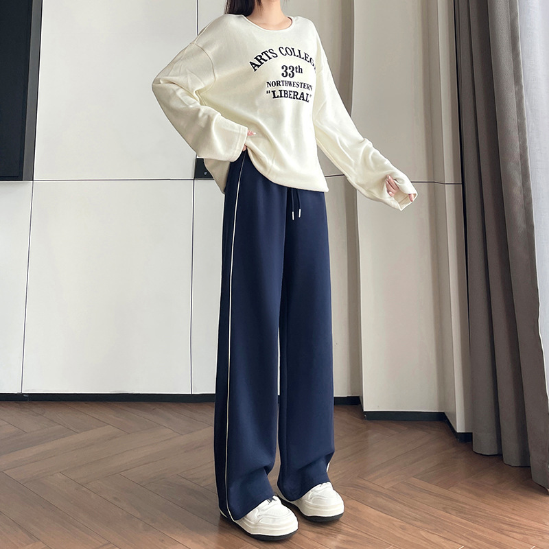 Spring and Autumn Thin School Uniform Pants for Junior High and Primary School Students, Navy Blue with Stripes, Slimming Straight-Leg Pants Spring and Autumn Thin School Uniform Pants for Junior High and Primary School Students, Navy Blue with Stripes, Slimming Straight-Leg Pants