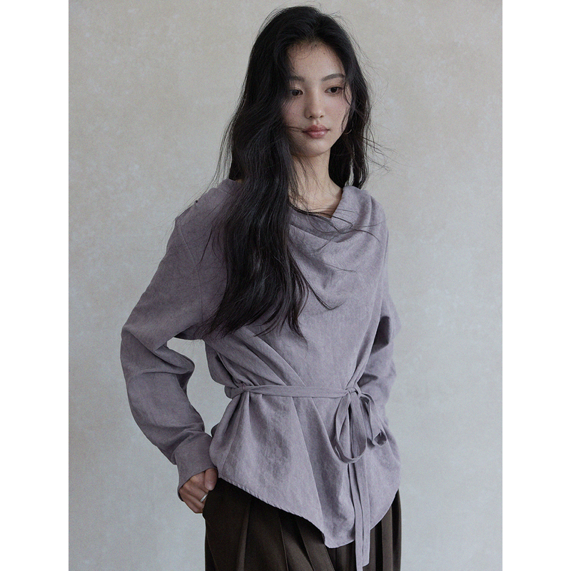 Er Yang Design [Zhi Yi] Chinese-Style New Chinese Shirt with a Flared Collar, Lace-Up Design, Vintage Top, Women's Shirt for Autumn