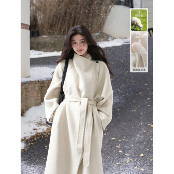 贰羊设计【锦玉】秋冬清冷感气质高级感双面呢羊毛长款大衣外套女