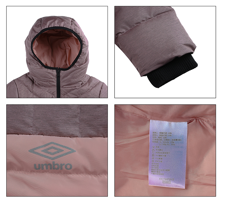 Umbro UMBRO của phụ nữ thể thao ngắn màu trắng vịt xuống áo khoác CƠ BẢN mùa đông thường xuyên trùm đầu cardigan dài tay áo áo phao nữ trung niên
