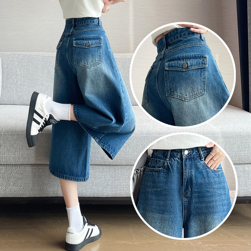 2026 Summer High-Waisted Wide-Leg Jeans for Women, Loose Fit, Slimming, Covering the Body, Blue Cropped Straight-Leg Wide-Leg Jeans 2026 Summer High-Waisted Wide-Leg Jeans for Women, Loose Fit, Slimming, Covering the Body, Blue Cropped Straight-Leg Wide-Leg Jeans