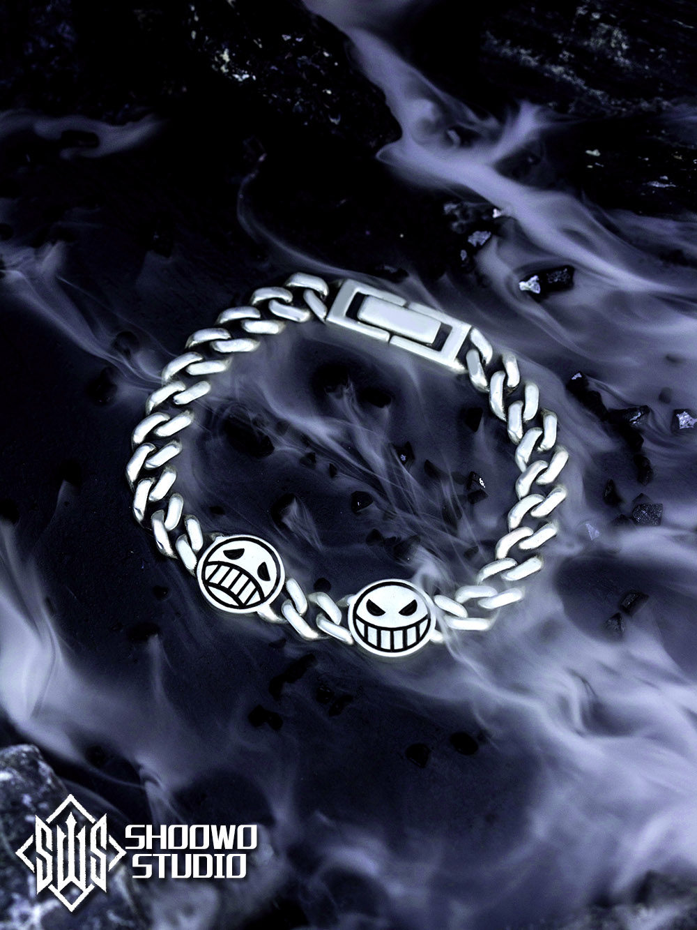 One Piece Bracelet Portgas·D· Ace Crying Smile Face Vintage Silver