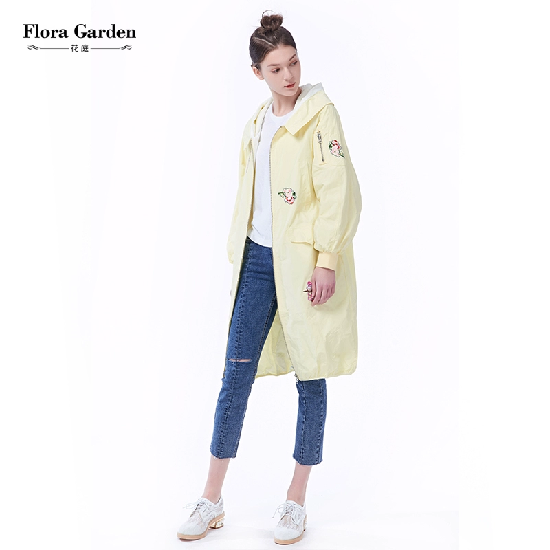 Vườn hoa vườn hoa mùa hè 2019 dành cho nữ mới giữa mùa hè dài trùm đầu giản dị áo gió mỏng - Trench Coat