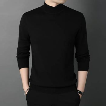 2024 new autumn and winter sweater men's solid color slim-fit warm half-turtle collar sweater with knitted bottoming sweater in the middle collar 2024 new autumn and winter sweater men's solid color slim-fit warm half-turtle collar sweater with knitted bottoming sweater in the middle collar