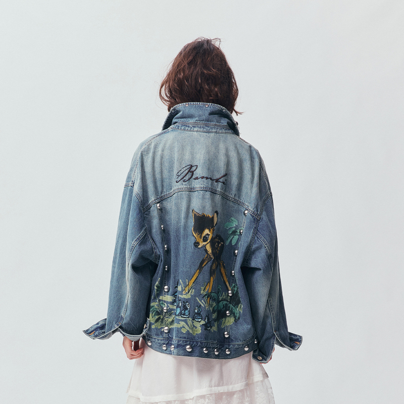 Uooyaa/乌雅2026 Winter Uooyaa Disney Bambi Collaboration Series Embroidered Denim Jacket