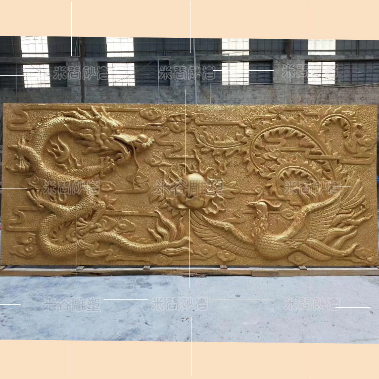 Sandstone reliefs sandstone background Chinese style fire pot shop shadow wall dragon-shaped embossed glass fiber imitation bronze dragon and phoenix