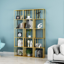 Wrought iron bookshelf living room lattice cabinet rack bedroom creative floor against wall Nordic simple decoration light luxury art