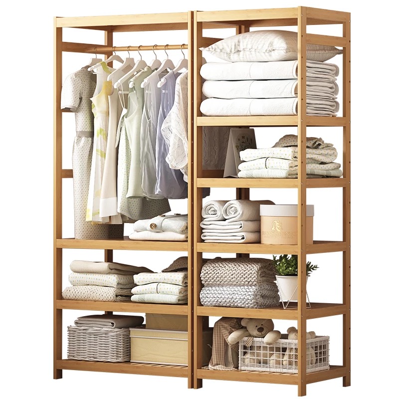 Bedroom Clothes Rack Floor Hanging Hangers Home Solid Wood