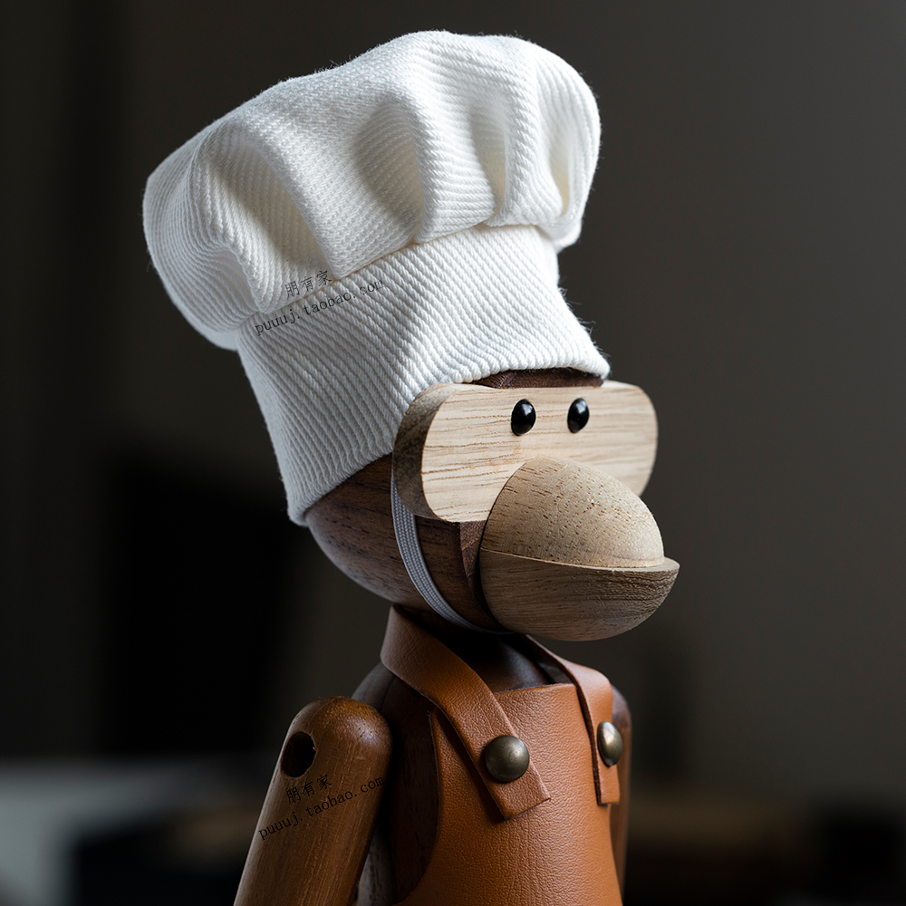 Replica Danish monkey 20cm designer soft ornament decorative wooden toy chef hat accessories creative gift