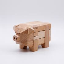 Piggy Luban lock Wooden toy puzzle assembly class door Yuefu creative zodiac pig year animal decoration ornaments