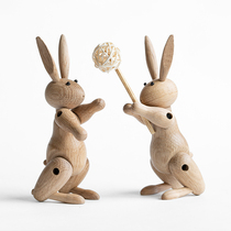 Rabbit wooden doll decoration creative expression ring holder Wooden ins Nordic decoration Rabbit zodiac gift