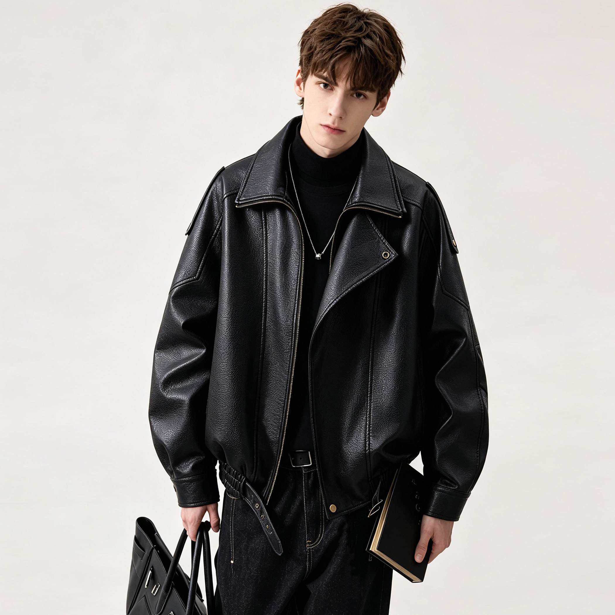 2026 Autumn New Style Leather Jacket, Unisex Couple Black Rogue Style Plus Size Motorcycle Leather Jacket, High-End Trendy Top