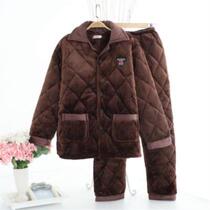 Wear plus velvet plus size mens pajamas in winter thickened middle-aged dad autumn high-end middle-aged casual