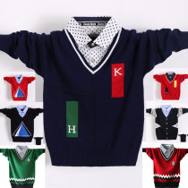 British Wind Autumn new fake collar black boy sweater fake two white warm primary school childrens autumn clothes