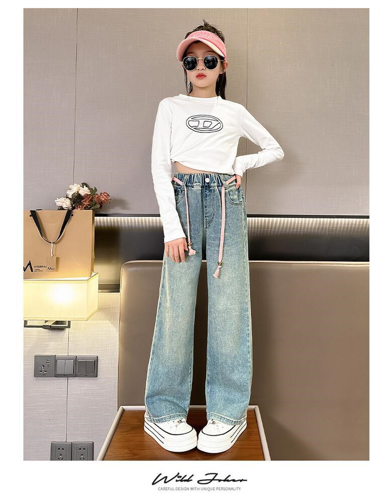 Джинсы детские 女童牛仔阔腿裤春秋2026新款女孩宽松裤子女中大童春季时尚直筒裤 Other