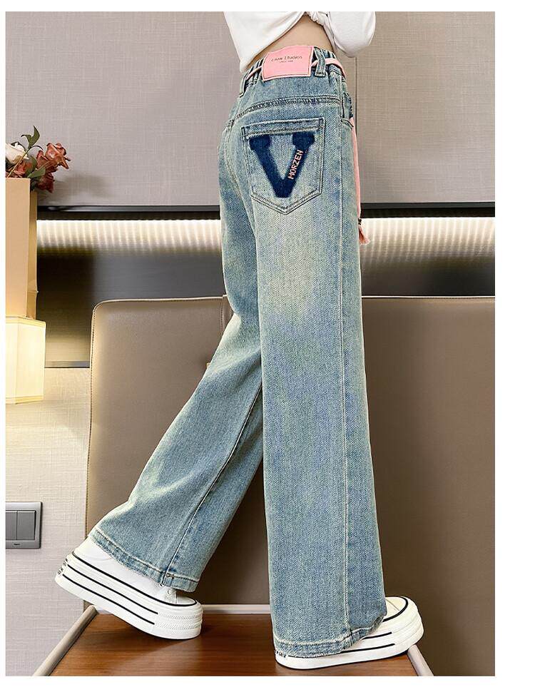 Джинсы детские 女童牛仔阔腿裤春秋2026新款女孩宽松裤子女中大童春季时尚直筒裤 Other