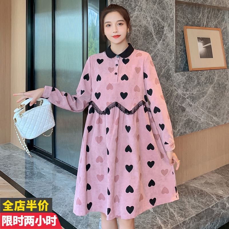Autumn Winter Spicy Moms Gestation Women Dress Fashion Autumn Clothing New Lamp Covet Polo Collar Minus-Age Sweet And Loving Foreign Dress