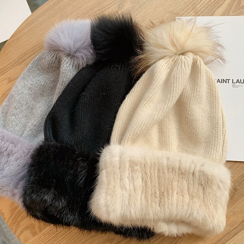 Реал Мао водяной норки кролика смешанного текстильного уша, шляпа женщина, покрытая лисой мао, зимняя и прекрасная мех зимой