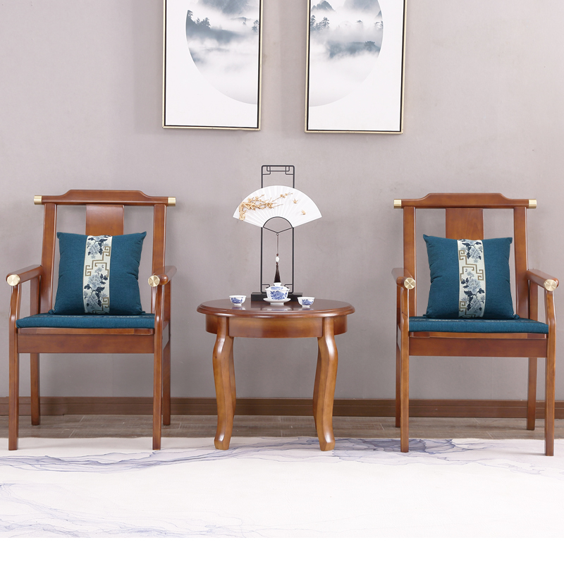 Chair tea table Three sets solid wood Balcony One Table Two Chairs Combo Imitation Ancient New Chinese Sample House Display Center Negotiate Small Table And Chairs
