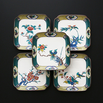 Spot Japan imported Kutani-yaki painted flower and bird figure square flat plate High-grade ceramic plate tableware gift box set