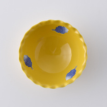 Spot Japan imported Arita-yaki yellow glaze blue leaf lace bowl Ceramic rice bowl Soup bowl Dessert salad bowl