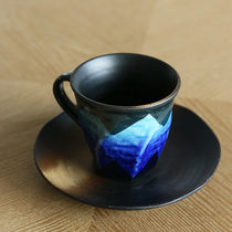 Spot Japan imported Jiugu burnt orchid silver foil coarse pottery cup coffee black tea cup cup saucer set