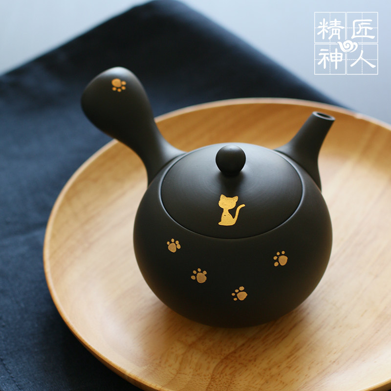 Spot Japan Imports Changslide Burn Zhaomeng Kilns Golden Kitten Crosshand Rushing to the Teapot Day Style Tea Set