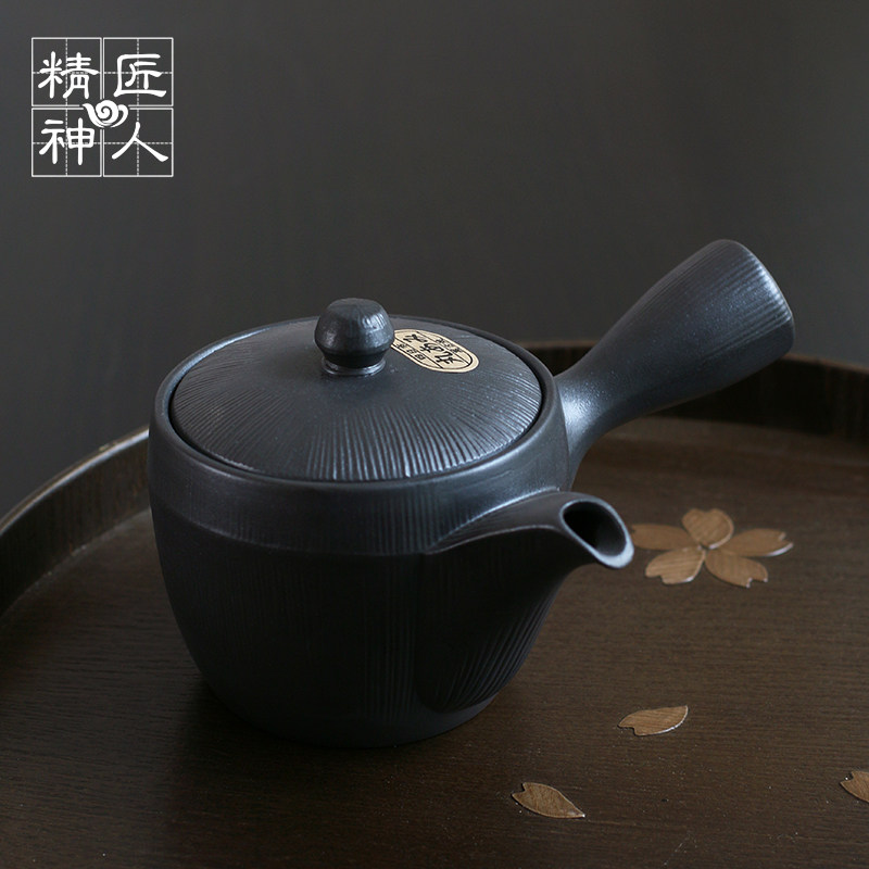 Spot Japan Imported Vanguo Burning Vegetarian Black Gluten Ripples Hurrito side The teapot day type tea set tea maker pottery pot