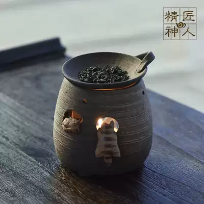 Spot Japan imported Tokoname-yaki climbing cat tea incense burner refreshing aromatherapy stove Ceramic decoration