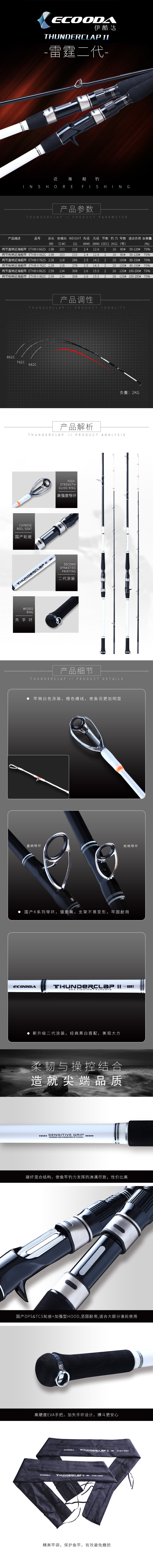 Море удочкой 伊酷达新款雷强路亚竿近海船钓竿1.98-2.59米路亚杆雷霆二代ethb ECOODA