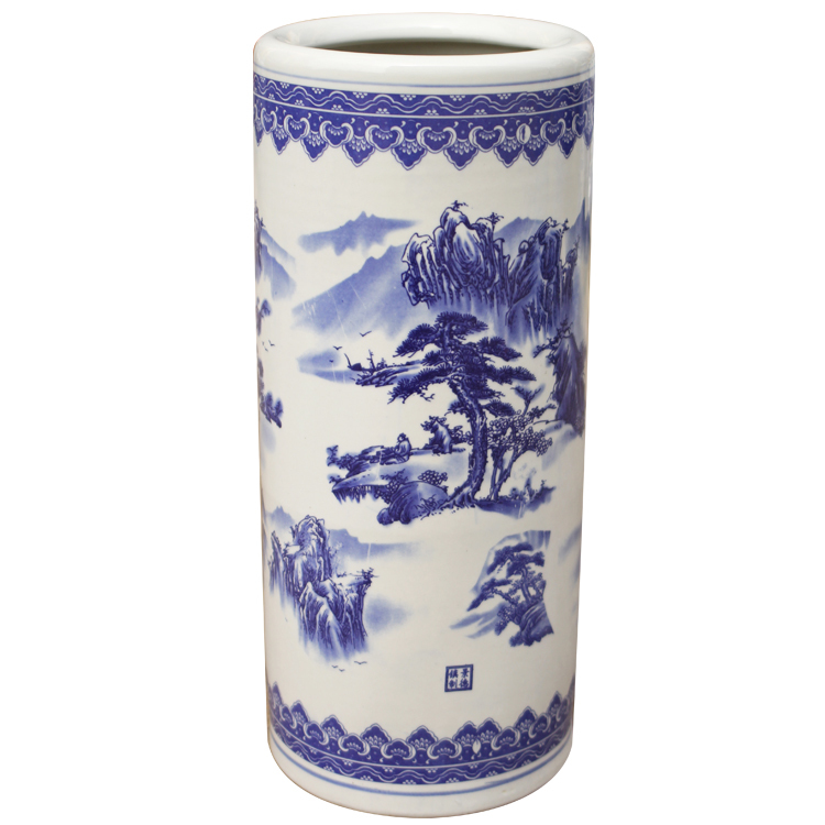Jingdezhen Ceramic Flower Vase, Porcelain Flower Holder, Blue and White Porcelain Arrow Tube, Landscape Painting, Calligraphy Jar, Hat Holder, Umbrella Stand
