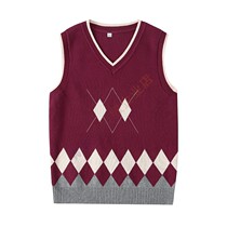 Kindergarten clothes Spring and autumn British college style school uniform jujube red Lingge V-neck vest sweater primary and secondary school class clothes