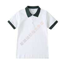 School uniforms for primary and middle school students Wind Inn Wind Garden clothes Summer clothing white short sleeves Children blouses ink Green pure color clothes collar