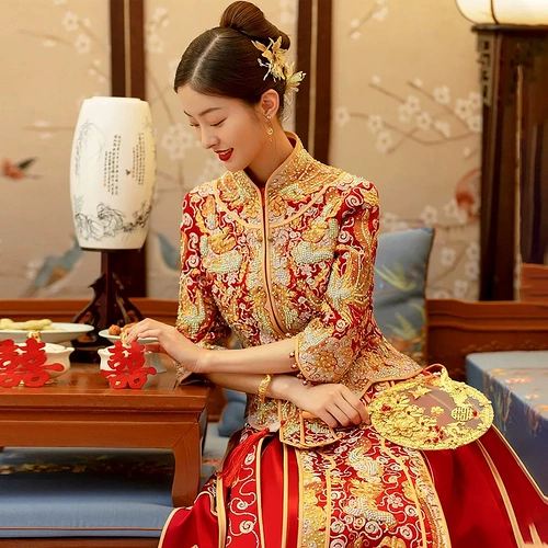 Традиционный свадебный наряд Сюхэ для невесты, элегантное свадебное платье, дракон и феникс, коллекция 2023