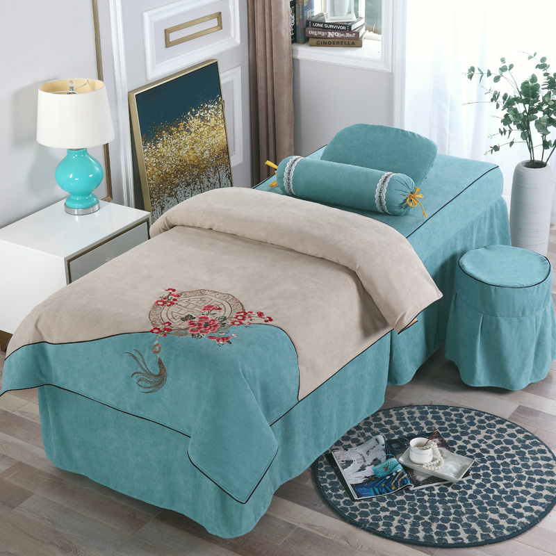 Chinese beauty bed cover four pieces of high-end luxury Cheniel cotton embroidered skin beauty salon