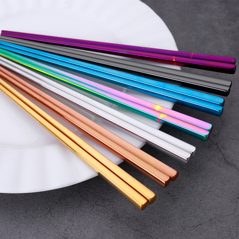 304 Stainless Steel Chopsticks with Gold Plating, Colorful, for Restaurant and Home Use, Creative Korean Style, Non-Slip, Anti-Scald, Full Square Chopsticks 304 Stainless Steel Chopsticks with Gold Plating, Colorful, for Restaurant and Home Use, Creative Korean Style, Non-Slip, Anti-Scald, Full Square Chopsticks