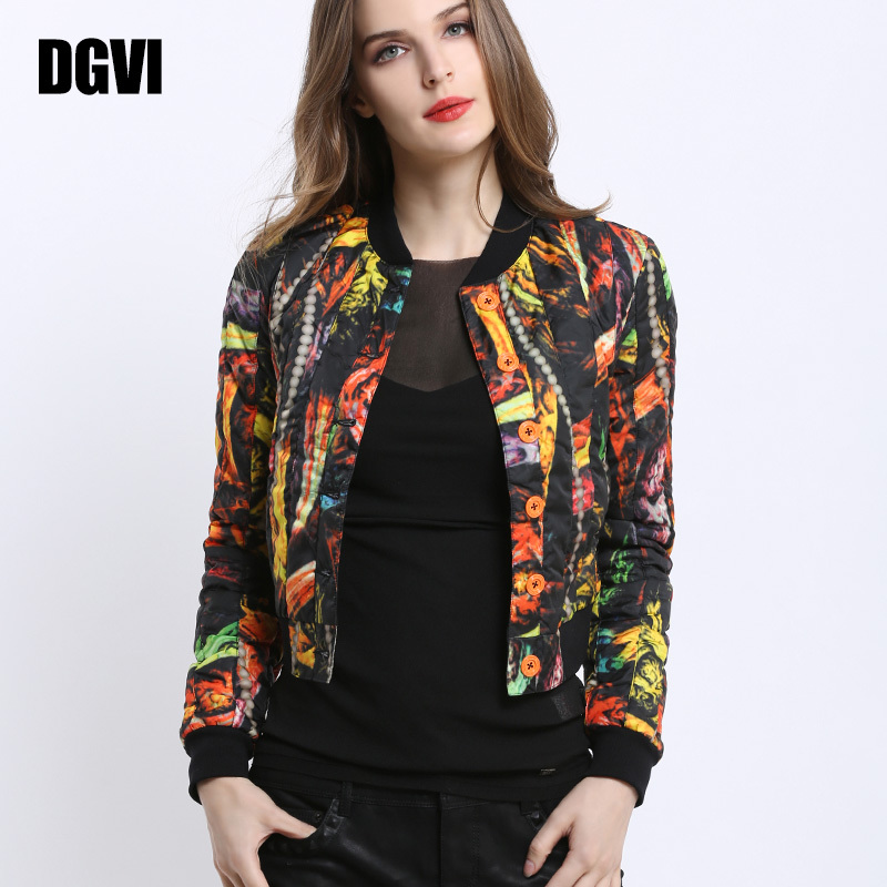 DGVI ngắn áo khoác nữ dài tay 2019 Thu Trạm in Slim Cardigan Lên trên