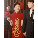 Красное ципао, вечернее платье, свадебное платье, китайский стиль