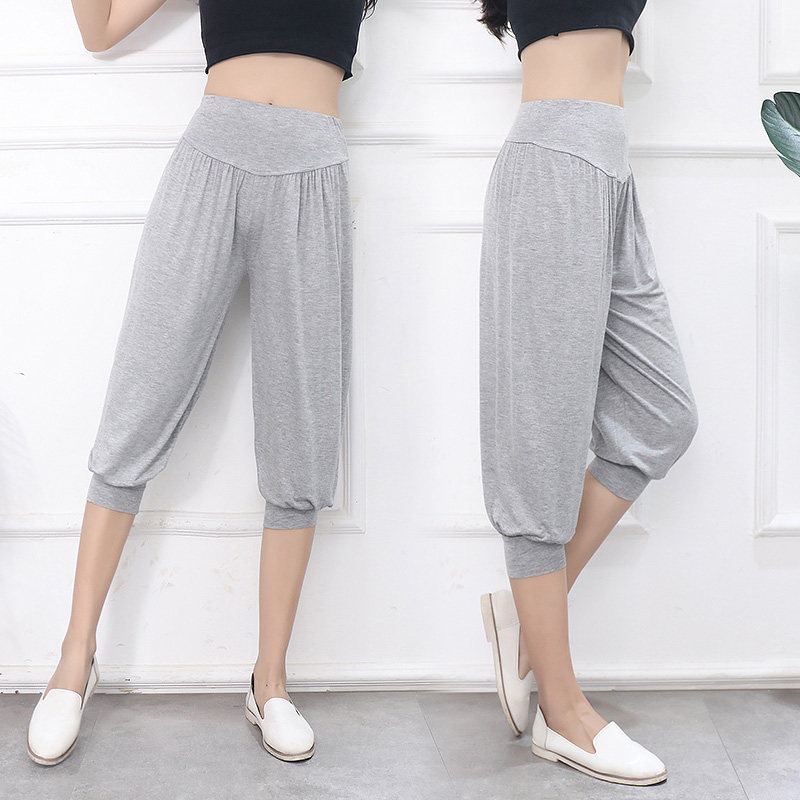 Summer modal sports casual cropped pants women's thin section high waist yoga pants loose plus size dance harem shorts