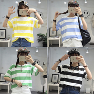 Ngắn tay T-Shirt nữ 2018 đầu mùa xuân và mùa hè mới của Hàn Quốc phiên bản của sinh viên lỏng lẻo thời trang bf gió sọc nửa tay quần áo áo polo nữ tay lỡ
