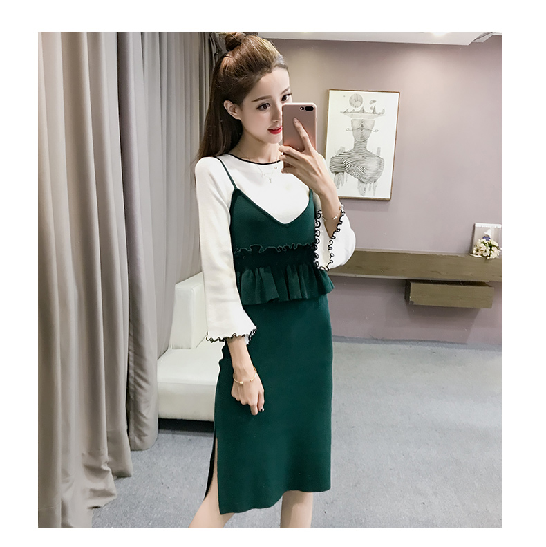 Bộ đồ mùa xuân và mùa thu + áo len ngọn mới khí chất gỗ tai mỏng ống hàng đầu dây dài áo khoác mỏng nữ