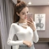 Hàng dệt kim nữ 2019 Thu mới Thời trang mới Slim Màu rắn cao cổ dài tay áo nhỏ gợi cảm áo thun đáy áo thun hàng đầu áo len tăm Áo len cổ chữ V