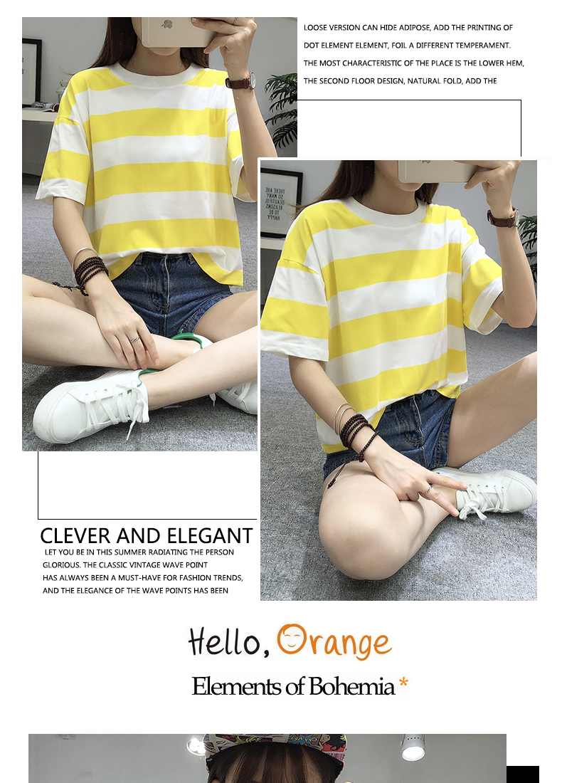 Ngắn tay T-Shirt nữ 2018 đầu mùa xuân và mùa hè mới của Hàn Quốc phiên bản của sinh viên lỏng lẻo thời trang bf gió sọc nửa tay quần áo áo polo nữ tay lỡ