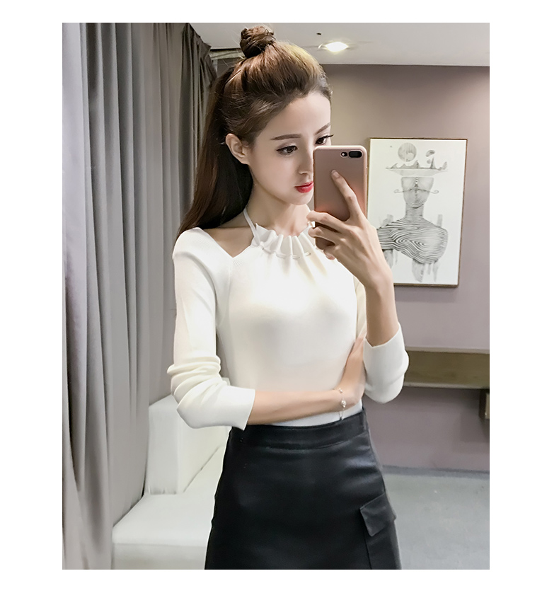 2019 mới off-top top Slim phần mỏng bó sát áo len dài tay hoang dã áo len nữ mùa thu đông áo lên