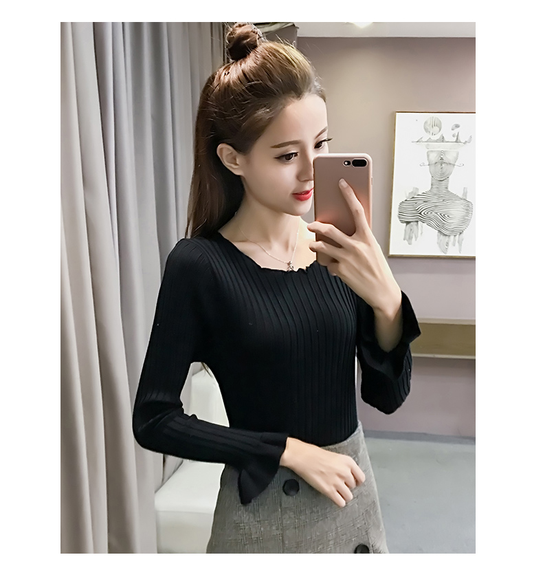 Áo len đen nữ mỏng phần mùa xuân và mùa thu mới đoạn ngắn Slim mỏng trùm đầu đan đáy áo sơ mi nữ dài tay bên trong mất phụ nữ áo len croptop