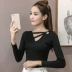 Hàng dệt kim nữ 2019 Thu mới Thời trang mới Slim Màu rắn cao cổ dài tay áo nhỏ gợi cảm áo thun đáy áo thun hàng đầu áo len tăm Áo len cổ chữ V